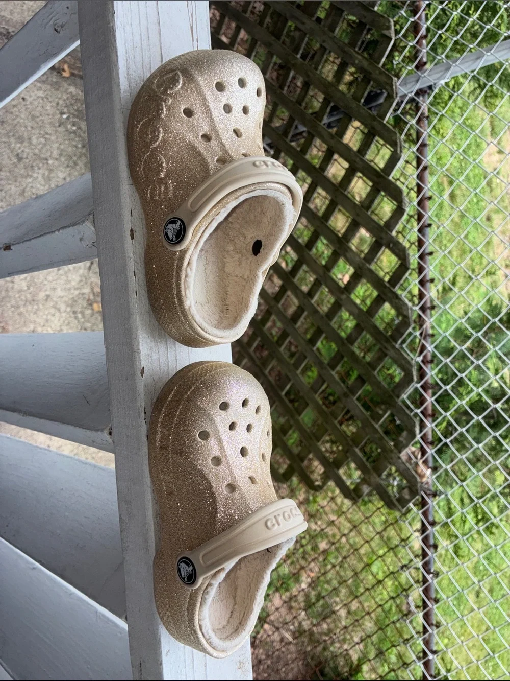 CROCS Kids Glitter Lined Clog in Gold Champagne